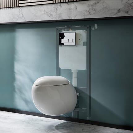 Sanitario WC Sospeso Rotondo con Telaio Alto - Scelta della Placca di Comando - Langtree