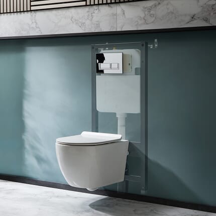 Sanitario WC Sospeso Senza Brida con Telaio Alto - Scelta della Placca di Comando - Otterton