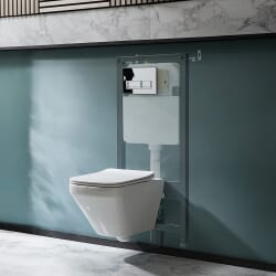 Sanitario WC Sospeso Senza Brida con Telaio Alto - Scelta della Placca di Comando - Exton