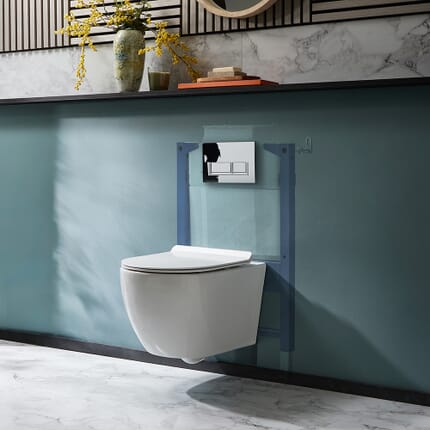 Sanitario WC Sospeso Senza Brida con Telaio Corto - Scelta della Placca di Comando - Otterton