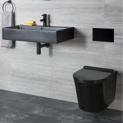Set per Sanitario Filo Parete e Lavabo Sospeso Nero 340x350x560mm - Nox