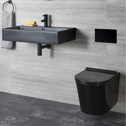 Set per Sanitario Filo Parete e Lavabo Sospeso Nero 340x350x560mm - Nox