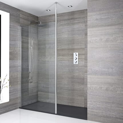 Kit Doccia Walk-In 1400 x 900 mm con Puntello da Pavimento a Soffitto e Piatto Doccia Effetto Ardesia - Sera