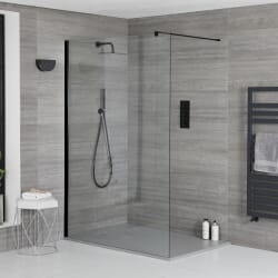 Kit Doccia Walk-In Nox Completo di Piatto Doccia Effetto Pietra e Profilo Nero - Disponibile in Diverse Misure