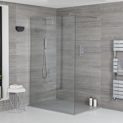 Kit Doccia Walk-In Portland con Piatto Doccia Disponibile in Diverse Finiture e Profilo Cromato - Disponibile in Diverse Misure e Finiture