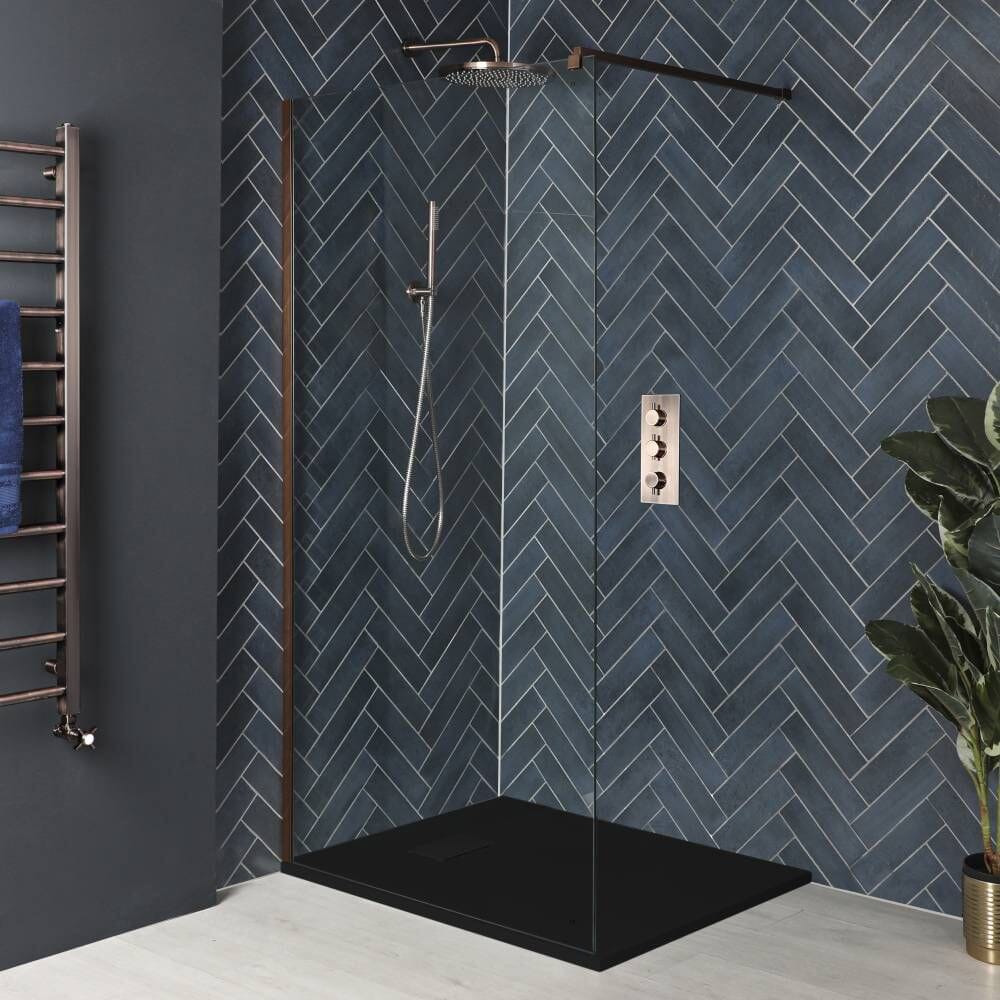 Box Doccia Walk-In con Piatto Doccia Effetto Pietra - Rame - Disponibile in Diverse Misure - Eris