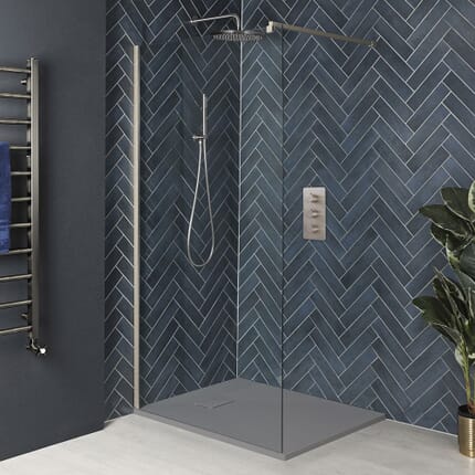 Box Doccia Walk-In con Piatto Doccia Effetto Pietra - Nichel Spazzolato - Disponibile in Diverse Misure - Harting