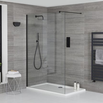 Kit Doccia Walk-In Nox Completo di Piatto Doccia Bianco Sottile e Profilo Nero - Disponibile in Diverse Misure