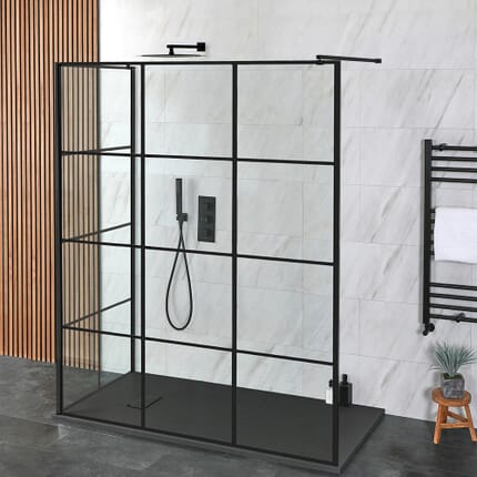 Doccia Walk-in a Due Lati con Piatto Doccia Ardesia - Scelta di Dimensioni e Opzione Anta Paraspruzzi - Barq