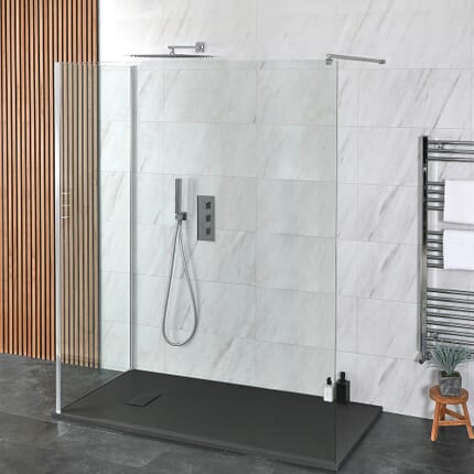 Doccia Walk-in a Due Lati con Piatto Doccia Ardesia - Scelta di Dimensioni e Opzione Anta Paraspruzzi - Portle