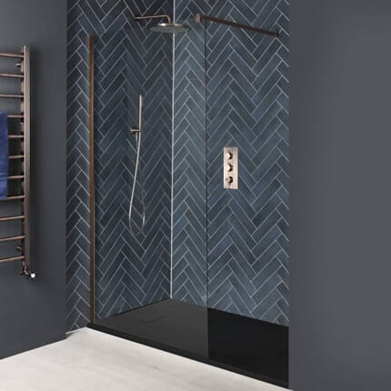 Box Doccia Walk-In a Nicchia con Piatto Doccia Effetto Pietra - Rame - Disponibile in Diverse Misure - Eris