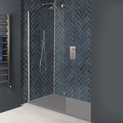 Box Doccia Walk-In a Nicchia con Piatto Doccia Effetto Pietra - Nichel Spazzolato - Disponibile in Diverse Misure - Harting