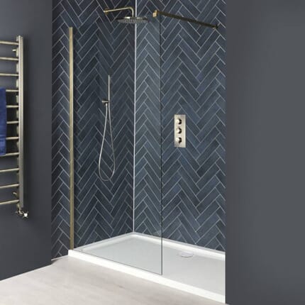 Box Doccia Walk-In a Nicchia con Piatto Doccia - Profilo Ottone Antico - Disponibile in Diverse Misure - Alama