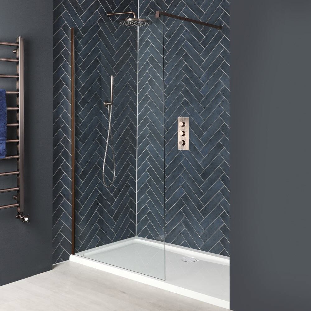 Box Doccia Walk-In a Nicchia con Piatto Doccia - Rame - Disponibile in Diverse Misure - Eris