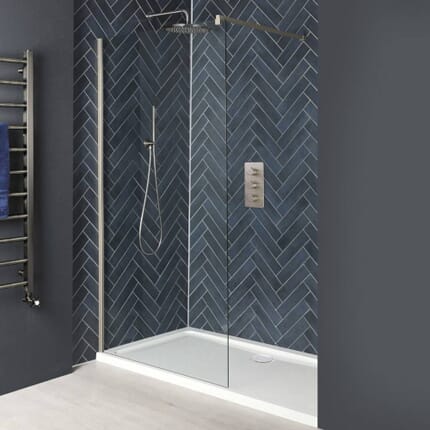 Box Doccia Walk-In a Nicchia con Piatto Doccia - Nichel Spazzolato - Disponibile in Diverse Misure - Harting