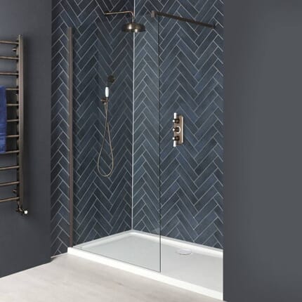 Kit Doccia Walk-In a Nicchia Completo di Profilo con Finitura Effetto Bronzo Opaco e Piatto Doccia - Disponibile in Diverse Misure - Augusta