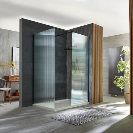 Box Doccia Walk-in Angolare Nero in Vetro Scanalato con con Piatto Doccia- Scelta di Misure - Florence