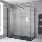 Box Doccia Walk-In Angolare con Piatto Doccia Effetto Ardesia e Profilo Nero - Disponibile in Diverse Misure - Nox