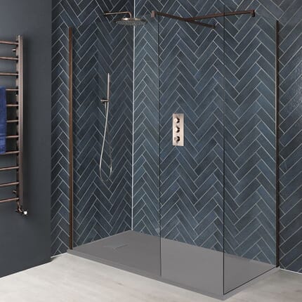 Box Doccia Walk-In Angolare con Piatto Doccia Effetto Pietra - Rame - Disponibile in Diverse Misure - Eris