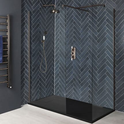 Kit Doccia Walk-In Angolare Completo di Profilo con Finitura Effetto Bronzo Opaco e Piatto Effetto Pietra - Disponibile in Diverse Misure - Alice