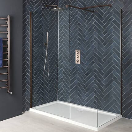 Box Doccia Walk-In Angolare con Piatto Doccia - Rame - Disponibile in Diverse Misure - Eris