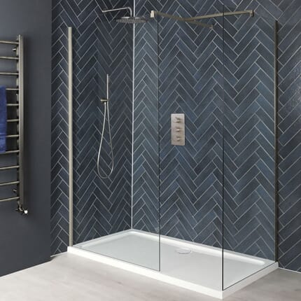 Box Doccia Walk-In Angolare con Piatto Doccia - Nichel Spazzolato - Disponibile in Diverse Misure - Harting
