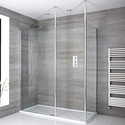 Kit Doccia Walk-In Angolare Sera con Piatto Doccia Bianco e Profilo Cromato - Disponibile in Diverse Misure