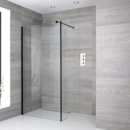 Parete Doccia Walk-In da 1950mm - Nero - Scelta di Dimensioni e Anta Paraspruzzi - Nox