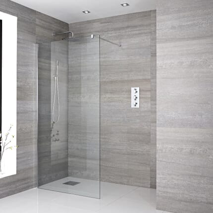Kit Doccia Walk-In Completo di Parete Doccia Aperta con Opzione fra Diverse Canalette e Pareti - Portland
