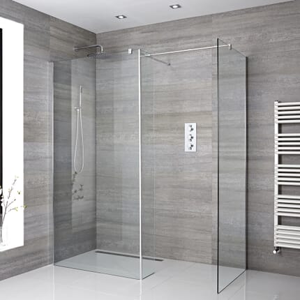 Box Doccia Walk-In Angolare con Pareti Doccia, Anta Paraspruzzi e Canaletta (Opzionale) - Portland