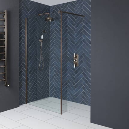 Parete Doccia Walk-In da 1950mm - Scelta delle Dimensioni - Bronzo Opaco - Augusta